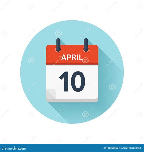 April 10 Symbol För Daglig Kalender För Vektor Plan Datum Och Tid Dag