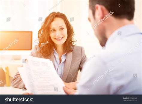 Young Attractive Woman During Job Interview Stock Photo 373089328