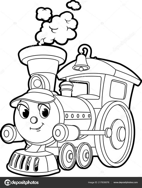 Cartoon Contour Vector Illustration Smiling Train Coloring Book Kids