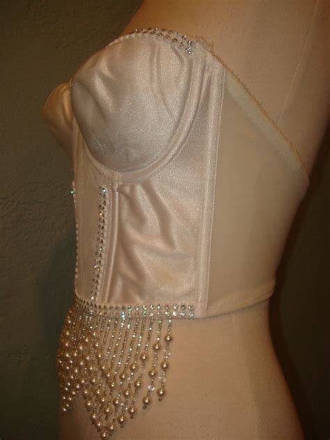 Vtg White Rhinestone And Pearl Luxury Corset Size M Pearl And Crystal