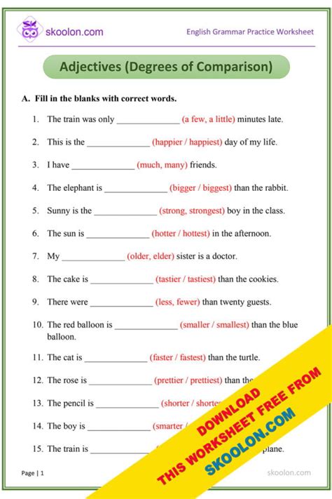 Adjectives Degrees Of Comparison With Answers 8