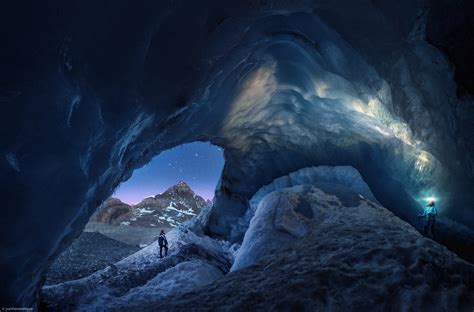 Wallpaper Nature Landscape Mountains Cave Night Stars Winter