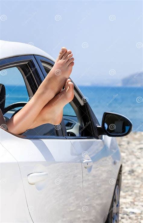 Woman S Legs Dangling Out A Car Window Stock Image Image Of Sleeping