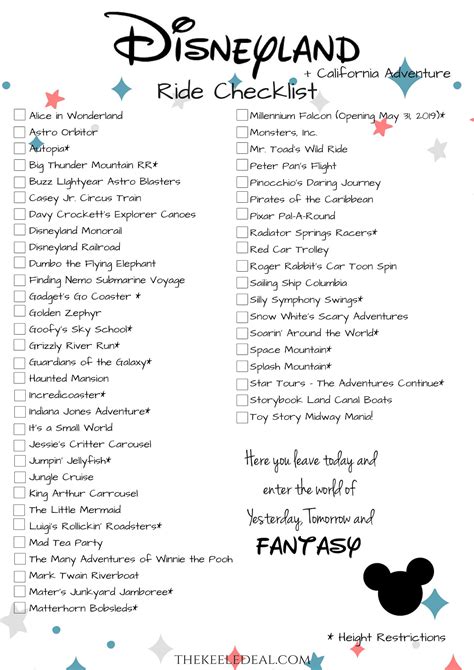 Printable List Disney World Attraction Checklist 2024 Lanae Miranda