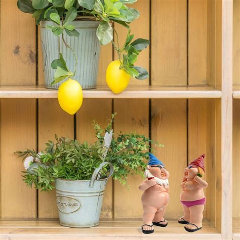 Naked Garden Gnomes Funny Gnome Couple Statue Resin Dwarf Garden
