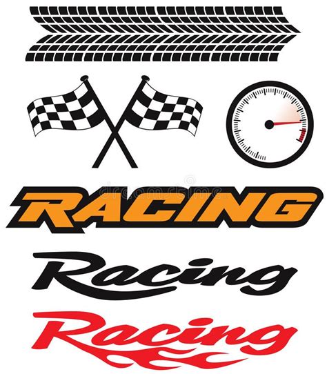 Racing Logos And Emblems With Tire Tracks Checkered Flag Speedometer