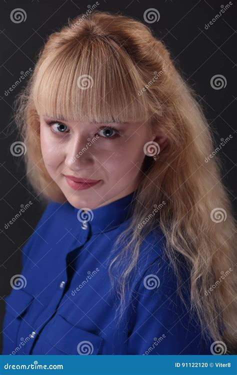 Portrait Of Blonde Girl On Black Backround Stock Photo Image Of Cute