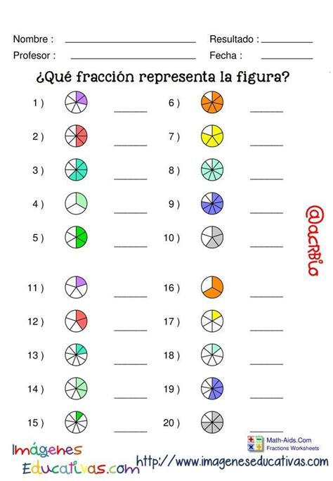 Ficha De Noción De Fracción Para Segundo Grado De Primaria Ejercicios