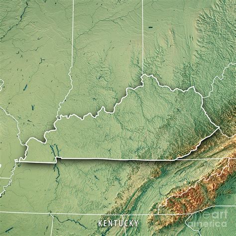Kentucky State Usa 3d Render Topographic Map Border Digital Art By