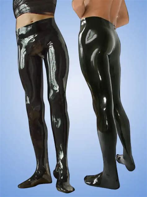 Sexy Black Male Latex Leggings With Feet Rubber Latex Trousers Plus
