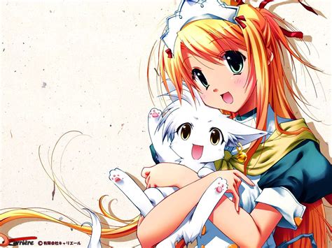 Red Haired Anime Girl With White Cat Anime Girls Pinterest
