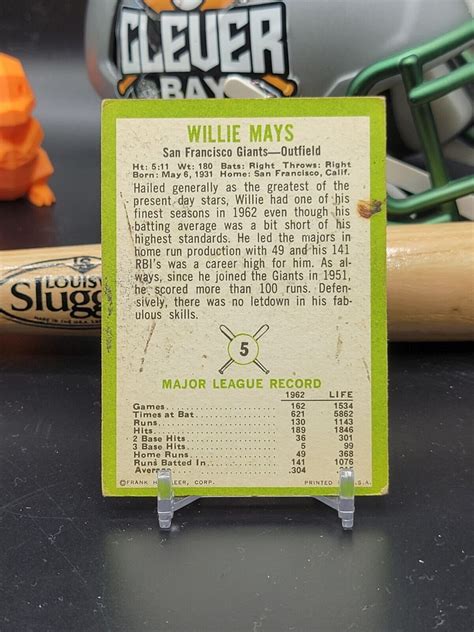 1963 Fleer 5 Willie Mays Nice Card San Francisco Giants Cb1 Ebay