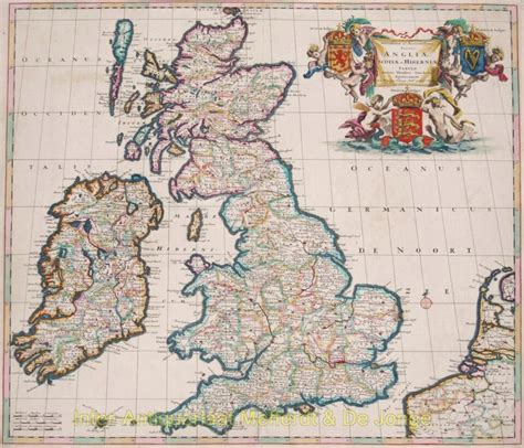 British Isles Old Map Original 17th Century Engraving England