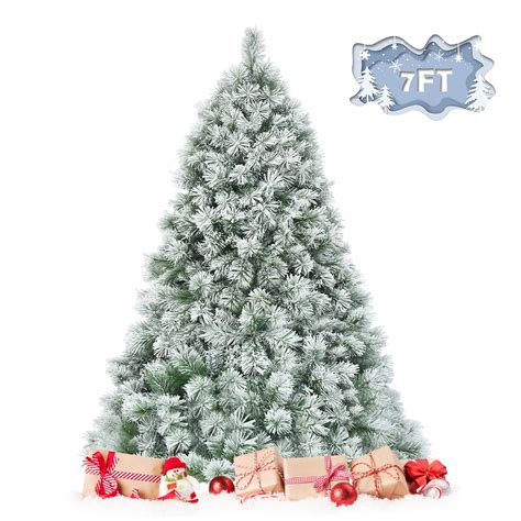 Topbuy 7ft Snow Flocked Artificial Christmas Tree Hinged Decoration