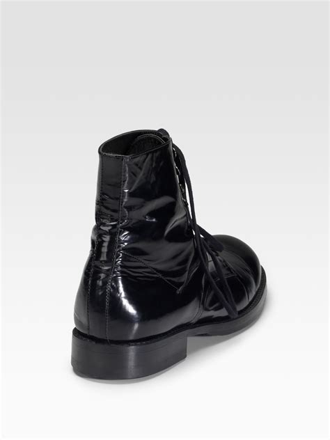 Junya Watanabe Flat Lace Up Shiny Leather Ankle Boots In Black Lyst