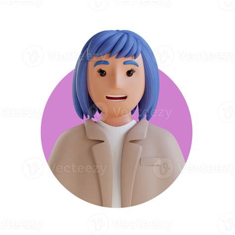 Blue Haired Business Woman 3d Cartoon Avatar Portrait 11381905 Png