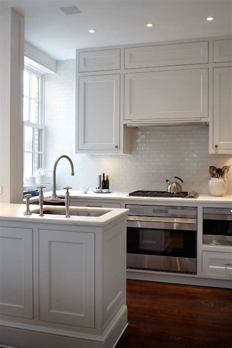 Subway marble backsplash black color kitchen countertop. White Glazed Mini Subway Tiles - Transitional - Kitchen ...