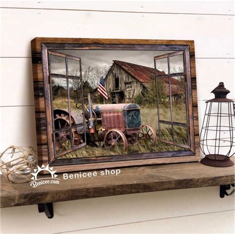 Farmhouse Wall Art Canvas Fake Window Farm Living Tractor Etsy