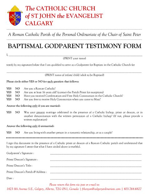 Fillable Online Baptismal Godparent Testimony Form 2 Fax Email Print