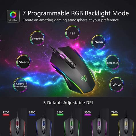 Pictek Gaming Mouse With Rgb Backlit 8 Programmable Buttons 7200 Dpi