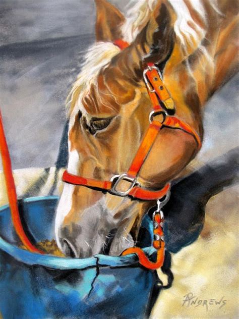 A Close Focus Portrait Of A Horse Feeding Done In Pastel On Velour