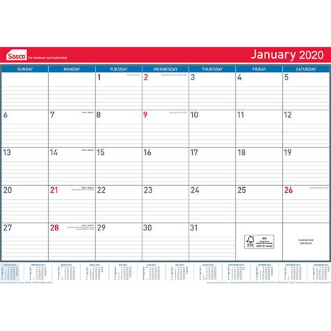 sasco monthly wall calendar office national