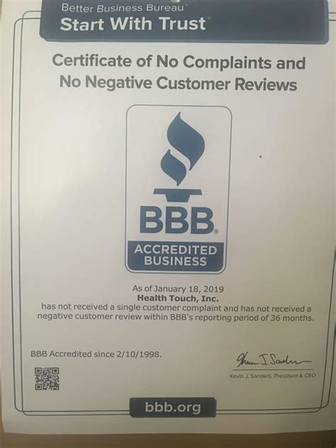 Better Business Bureau A+ Rating – HealthTouchInc (781) 942-2215