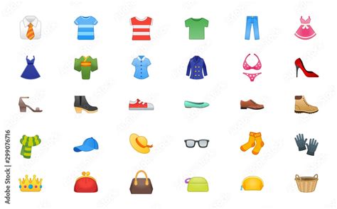 Clothes Vector Icons Set Isolated Fashion Realistic Emojis Emoticons
