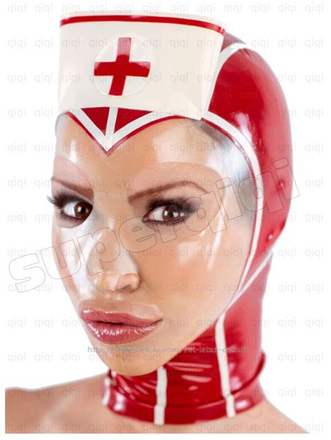 100 Latex Rubber Nurse Red Cross Hood 045mm Catsuit Mask Suit Clinic