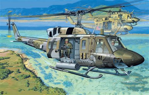 Обои Вертолет США Huey Usmc Боевой вертолёт Uh 1n картинки на