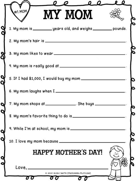 Free Printable Mothers Day Questionnaire Preschool Play Fathers