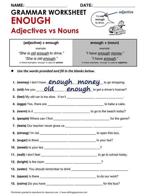 English Grammar Enough Adjectives Vs Nouns Allthingsgrammar Com