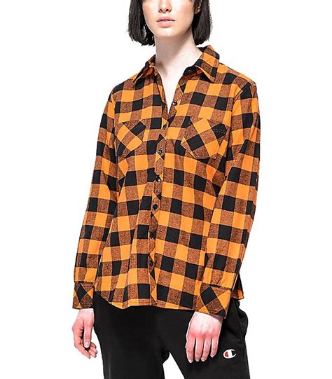 Wholesale Custom Women Orange Plaid Flannel Shirts Manufacturer In Usa