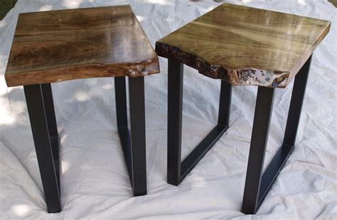 Hand Made Live Edge Walnut End Tables With Steel Base By Witness Tree