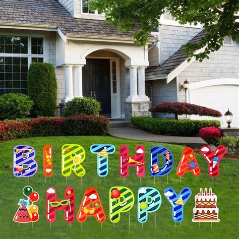 Happy Birthday Yard Sign With Stakes Colorful Weatherproof Etsy