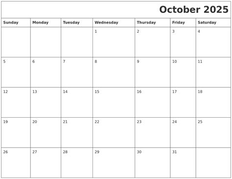 October 2025 Download Calendar