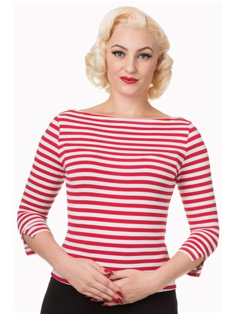 banned retro modern love top white red stripes