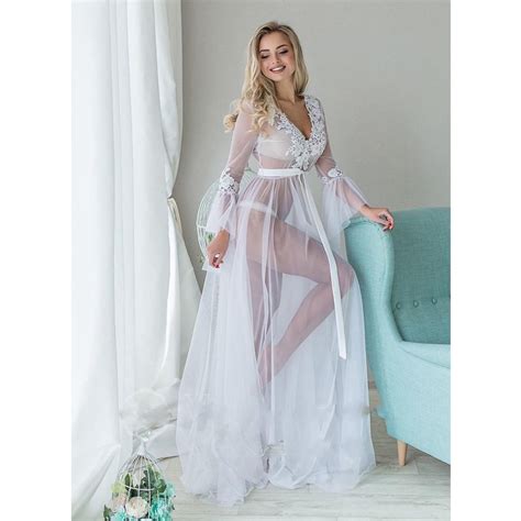 Women S Lingerie Long Lace Dresses Robes Mesh Sheer Nightgown See