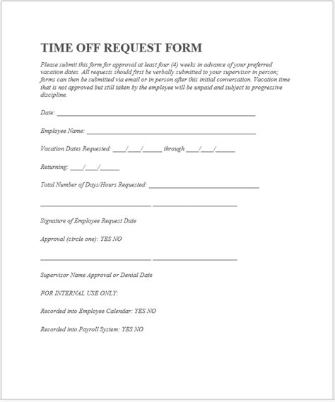 Free Employee Time Off Request Forms Printable Samples