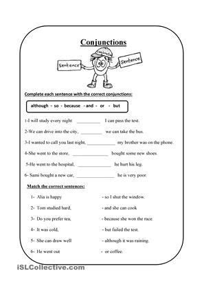 conjunction worksheets  grade  thekidsworksheet