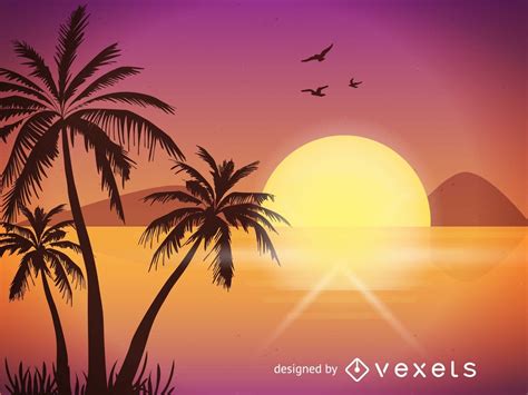 Descarga Vector De Ilustración De Playa Al Atardecer