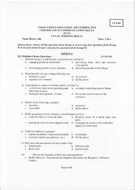 Ospu Ccs Writing Skills Dec 2018 Question Paper University Question