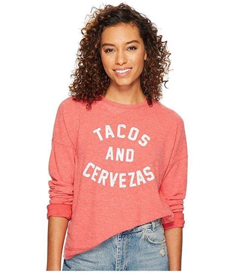 Original Retro Brand The Tacos Cervezas Hacci Pullover Crew Red Women