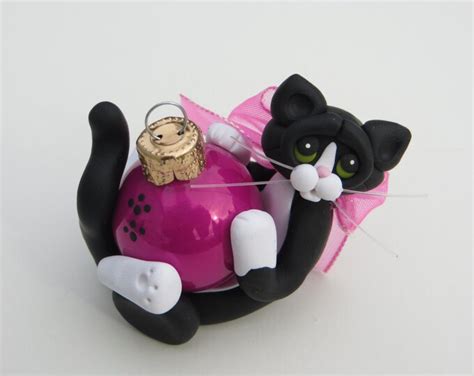Polymer Clay Black Tuxedo Cat Christmas Ornament Figurine Etsy