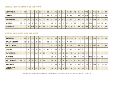 Download Men Shoe Size Charts | Activity Shelter