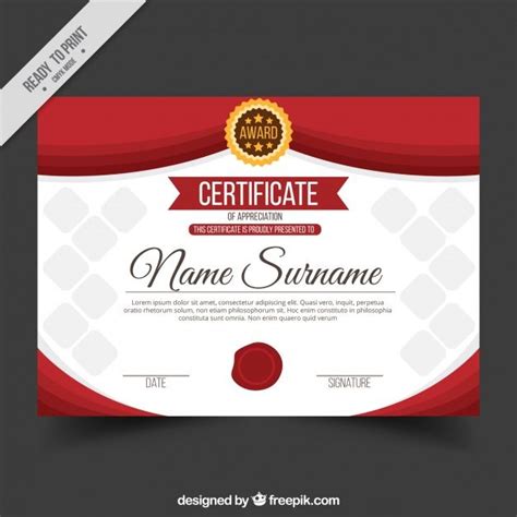 Diploma De Reconocimiento Con Elementos Rojos Vector Gratis Diplomas