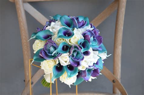 Teal Purple Real Touch Calla Lilies Wedding Bouquets Purple Etsy