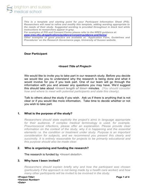 Bsms Participant Information Sheet Template Doc 20350kb