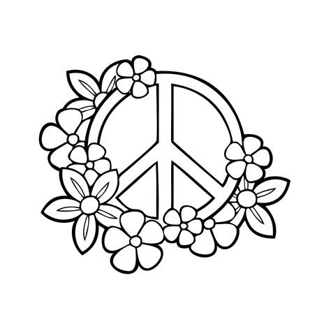Peace 2 Sign With Flowers Outline Original Freedom Belief Etsy
