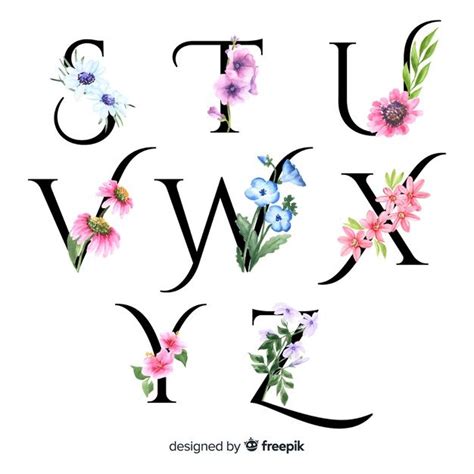 Alphabet With Realistic Flowers Flower Font Hand Lettering Art Cute